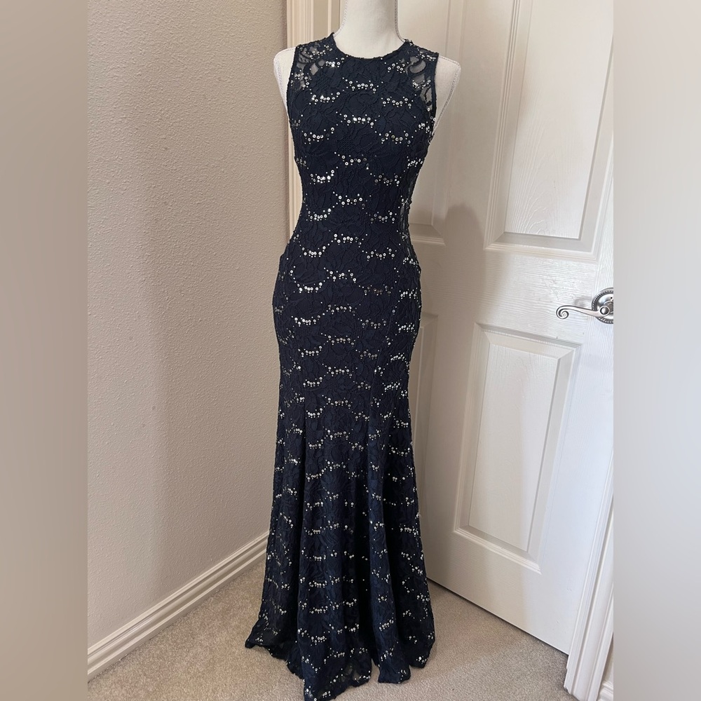 B. Darlin Navy & Sequin Formal Gown - Size Small